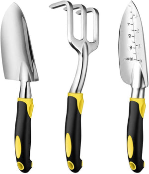 3-Piece 12'' Cast-Aluminum Gardening Tool Kit - Trowel, Transplant Trowel, Cultivator with Ergonomic Handles