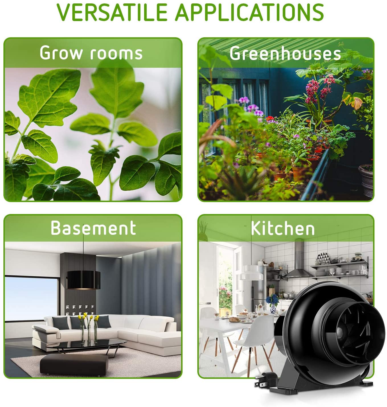 4 Inch 195 CFM Inline Duct Ventilation Fan Vent Blower for Grow Tent Box/ Greenhouse/ Basement/ Kitchen 110V US