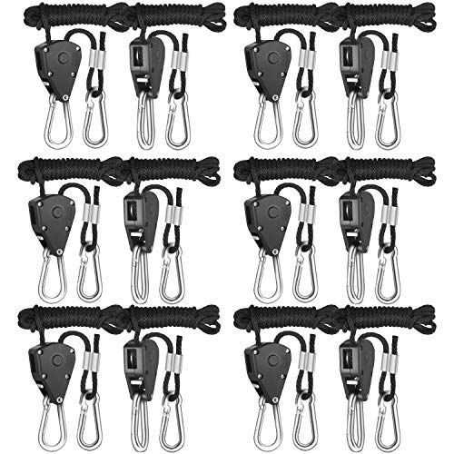 Growhouse 12pcs 1/8 Inch 8Ft Long Heavy Duty Adjustable Rope Clip Yo-yo Hanger