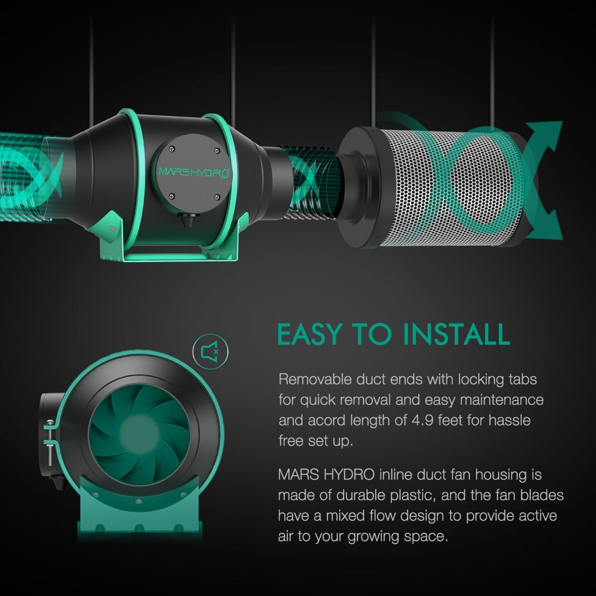 Mars Hydro 6 Inch Inline Fan And Carbon Filter Combo With Speed Controller