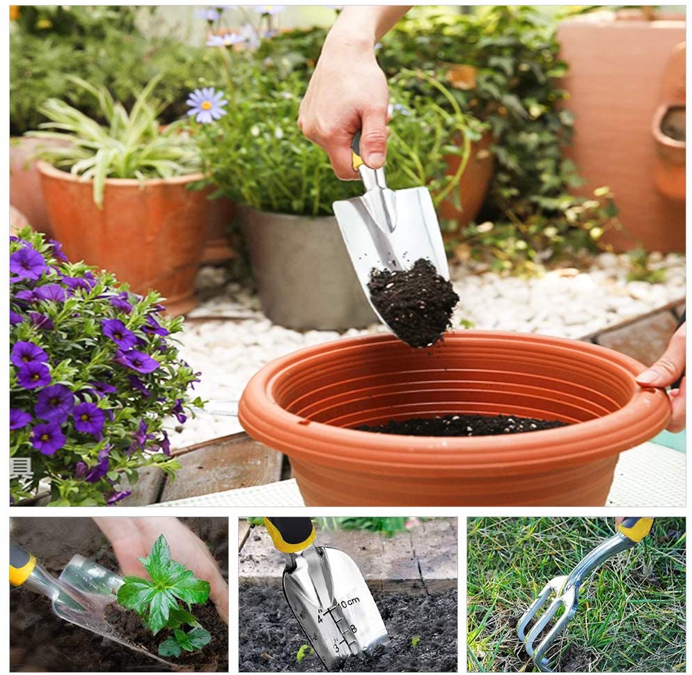 3-Piece 12'' Cast-Aluminum Gardening Tool Kit - Trowel, Transplant Trowel, Cultivator with Ergonomic Handles