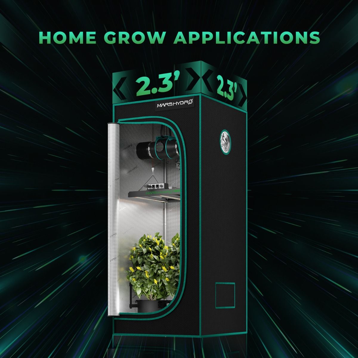 Mars Hydro FC-E1500 LED Grow Light + 2.3'x2.3' 27''X27''X63'' Complete Grow Tent Kits with Smart Grow System