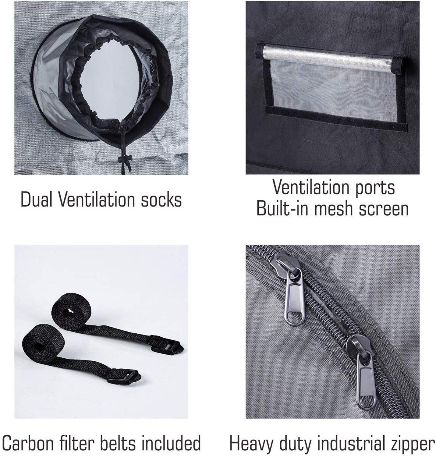 1680D Mylar Hydroponics Indoor Grow Tent - Sizes 2'x2' to 6'x6' for Plant Growing