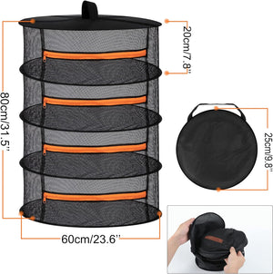 2ft Hanging Herb Drying Rack - 2/4/6/8 Layer Folding Mesh with Orange Zippers
