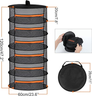 2ft Hanging Herb Drying Rack - 2/4/6/8 Layer Folding Mesh with Orange Zippers