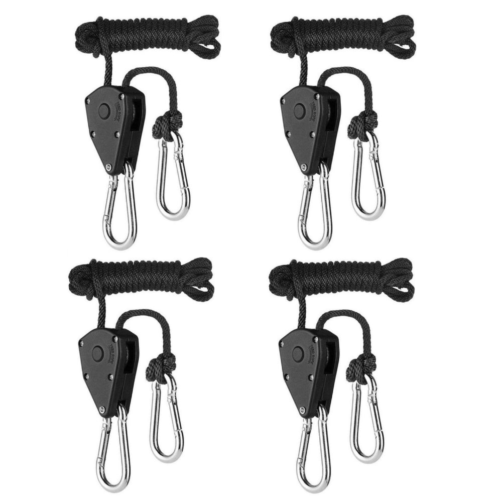 4pcs 1/8 Inch 8 Feet Long Heavy Duty Adjustable Rope Clip Hanger for Grow Kit Hanging Ratchet