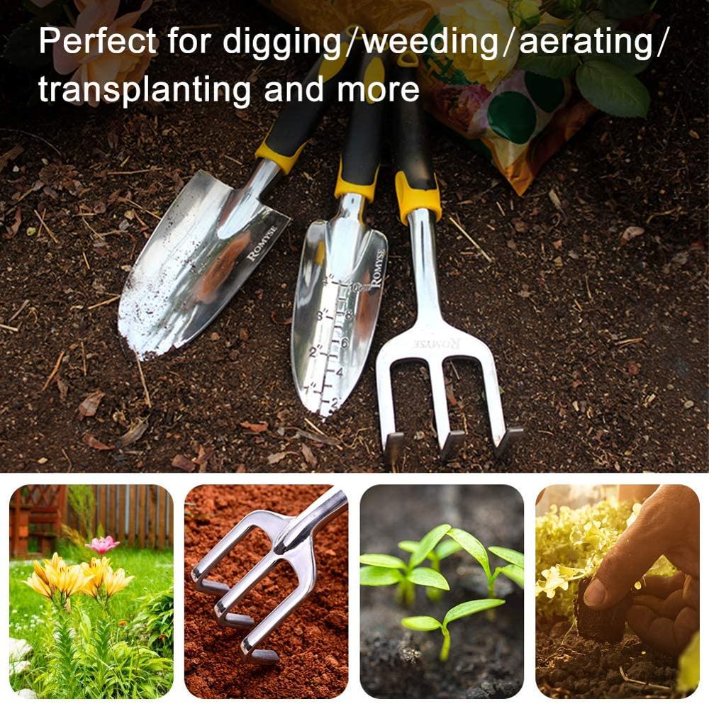 3-Piece 12'' Cast-Aluminum Gardening Tool Kit - Trowel, Transplant Trowel, Cultivator with Ergonomic Handles