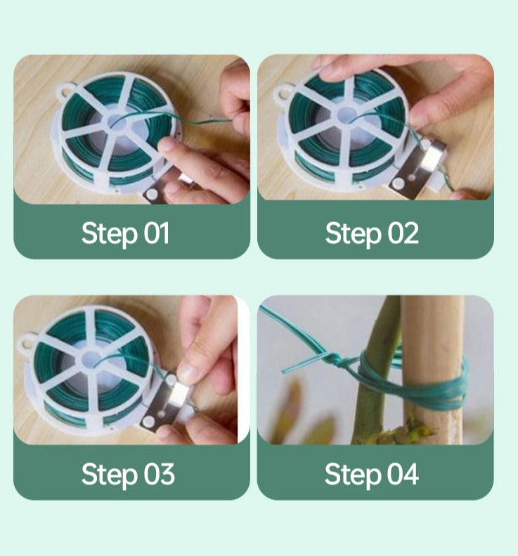 Growhouse 50m Reusable Green Coated Plant Twist Tie with Cutter