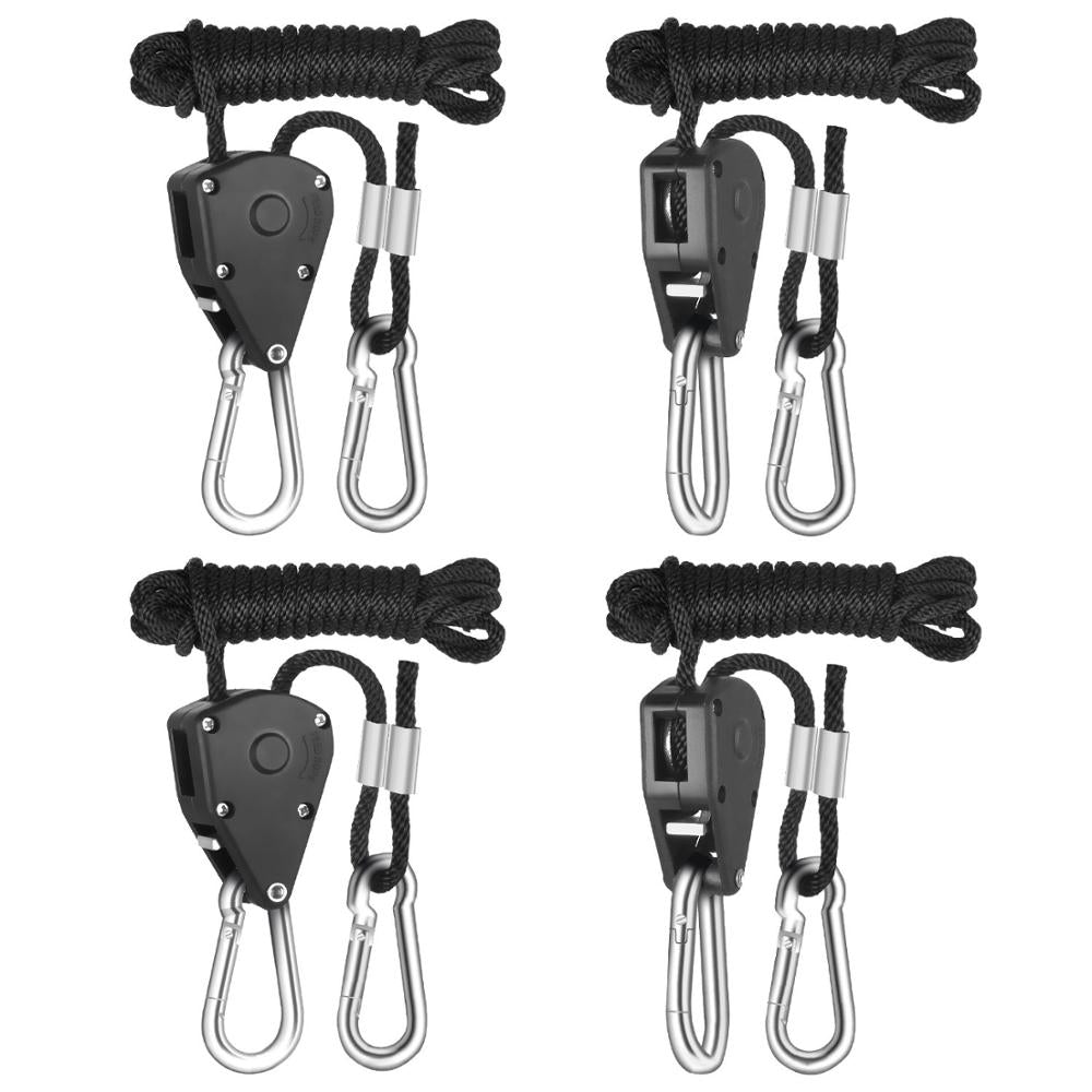 4pcs 1/8 Inch 8 Feet Long Heavy Duty Adjustable Rope Clip Hanger for Grow Kit Hanging Ratchet