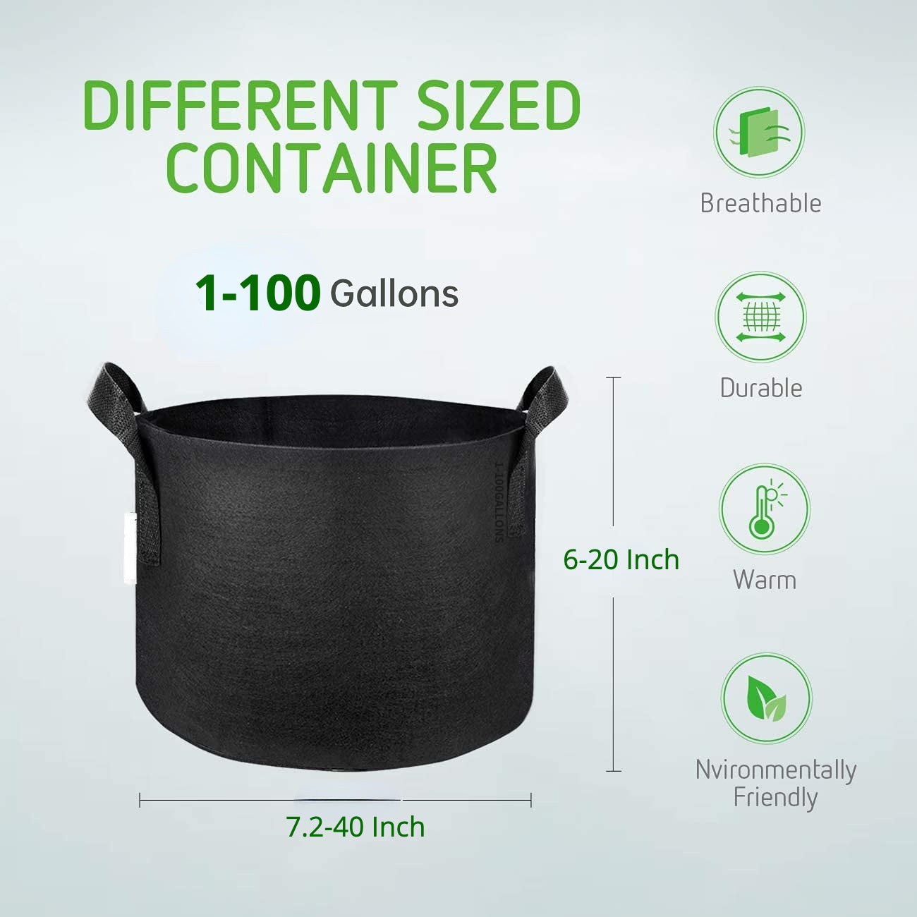 Growhouse Heavy Duty Grow Bags 1/2/3/5/7/10/20/30/40/50/100 Gallons