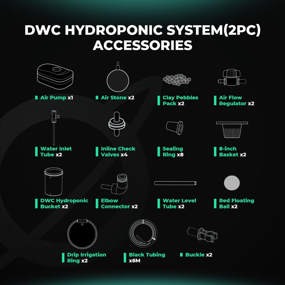Premium Mars Hydro 5-Gallon DWC Hydroponic System Kit with 2 Buckets (8-inch each)