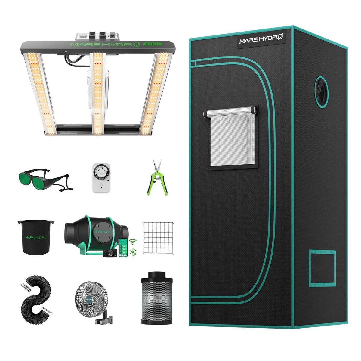 Mars Hydro FC1500-EVO LED Grow Light + 2.3'x2.3' Complete Grow Tent Kits with Smart Grow System