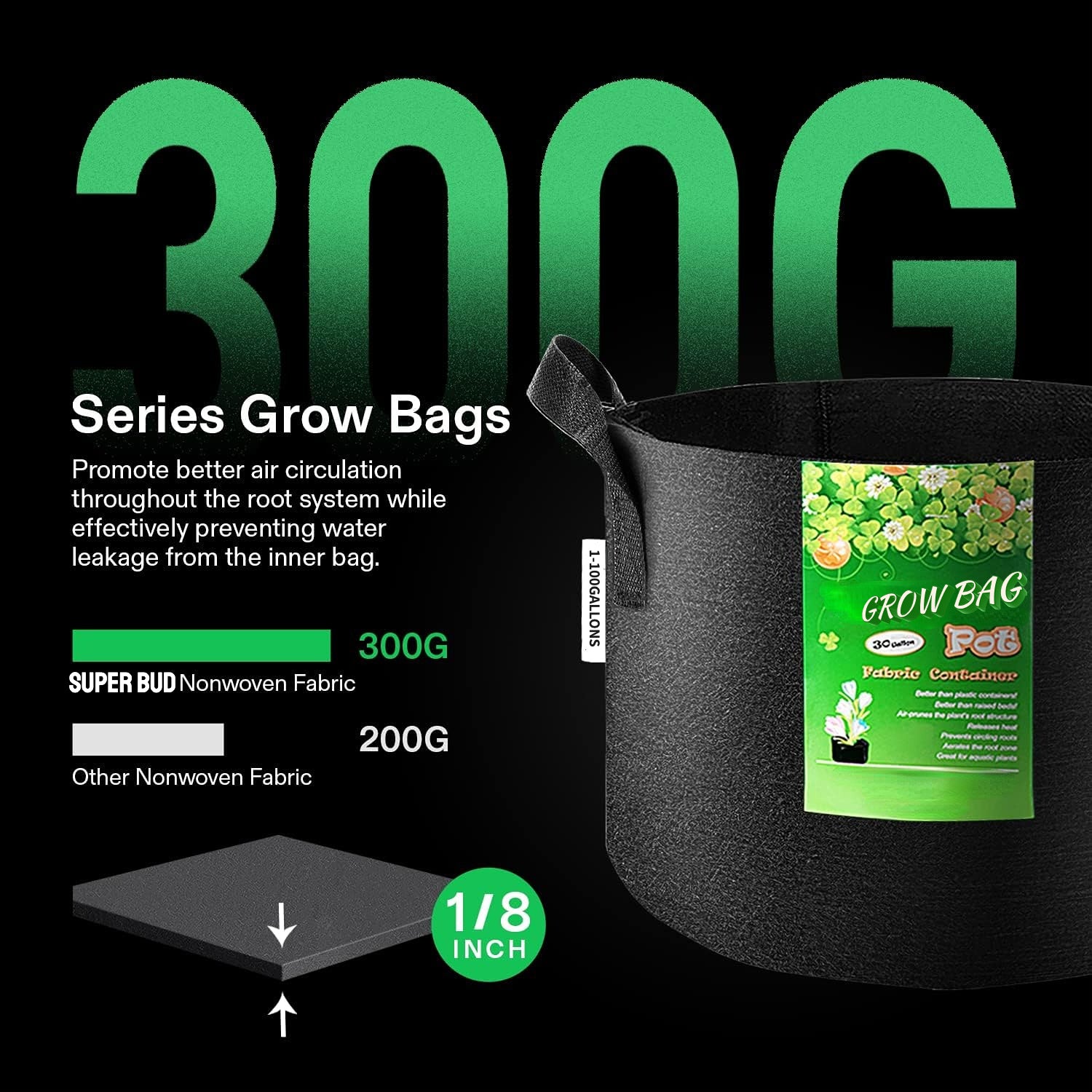 Growhouse Heavy Duty Grow Bags 1/2/3/5/7/10/20/30/40/50/100 Gallons