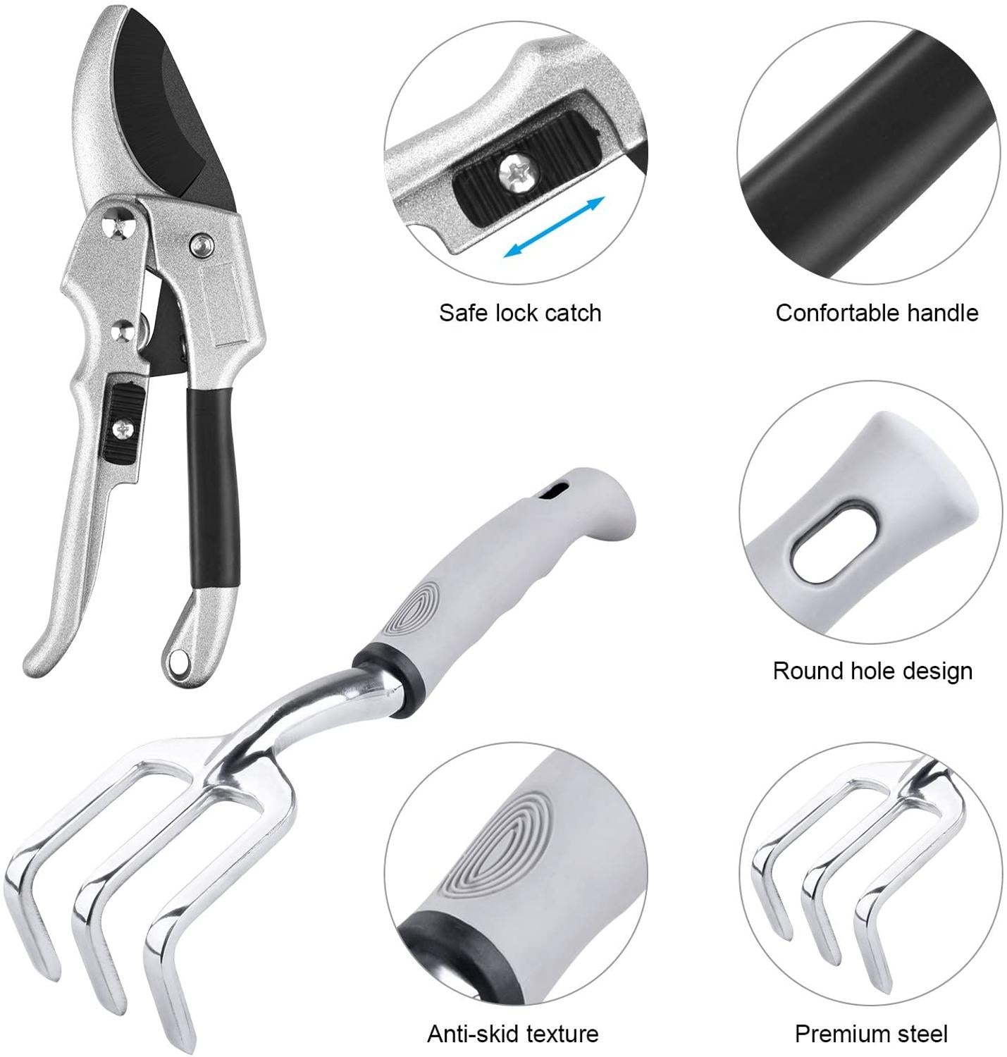 10-Piece Stainless Steel Garden Tool Set - Includes Shovel, Fork, Rake, Weeder, Gloves, Storage Bag, Pruner, Sprayer, Plant Tie