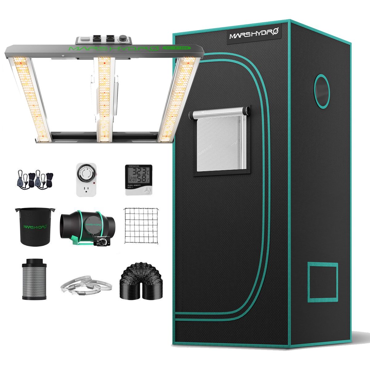 Mars Hydro Dimmable FC-E1500 LED Grow Light + 2.3'X2.3' 27''X27''X63'' Complete Grow Tent Kits