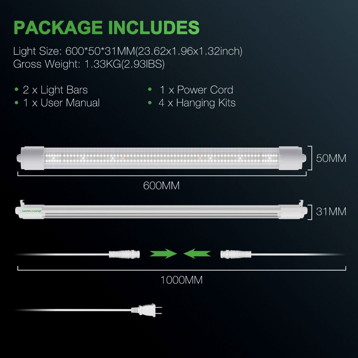 Mars Hydro VG40 40W 2ft LED T5 Plant Grow Lights Indoor for Veg and Seedling