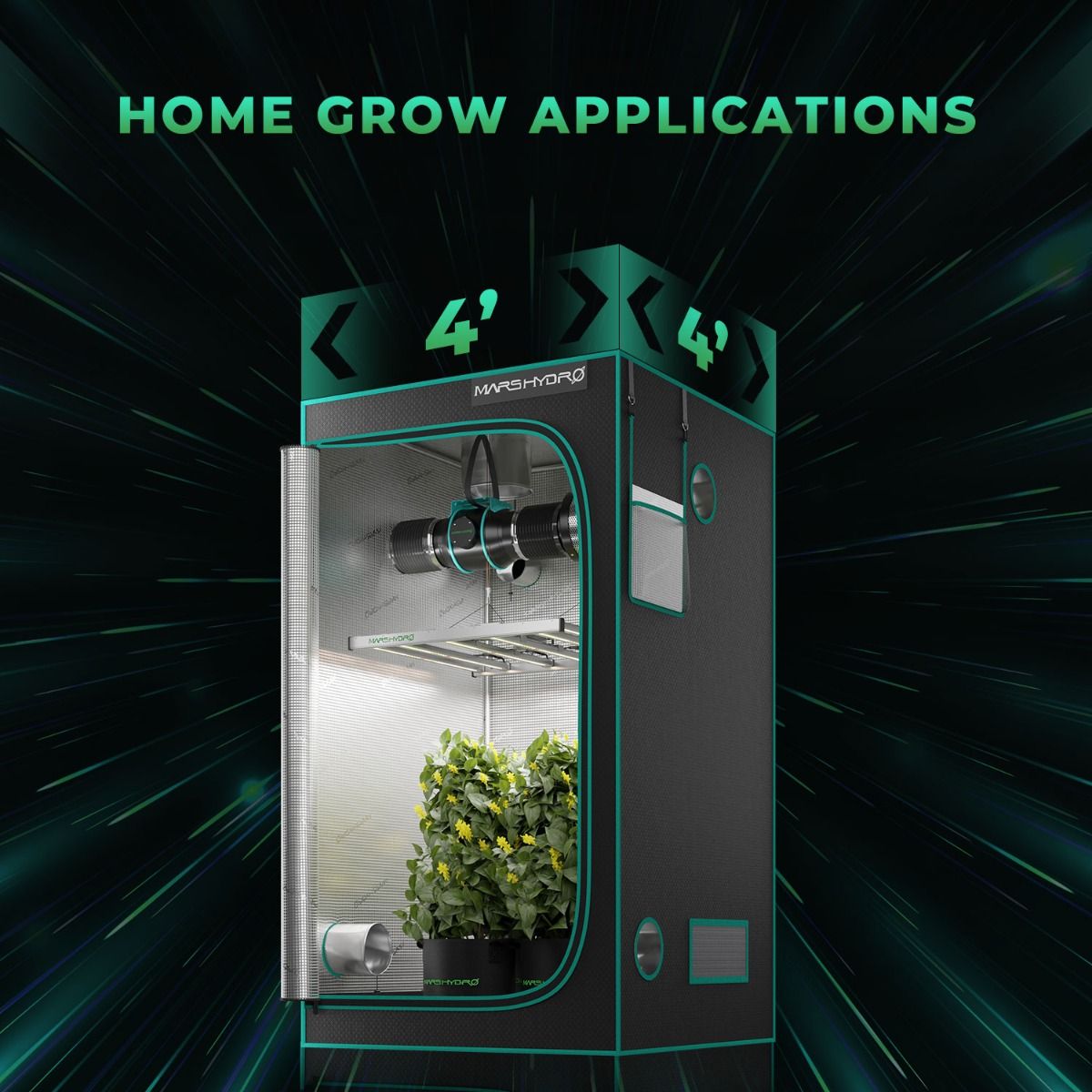 Mars Hydro FC-E4800 LED Grow Light + 4'x4' 48"X48"X80" Complete Grow Tent Kits with Smart Grow System