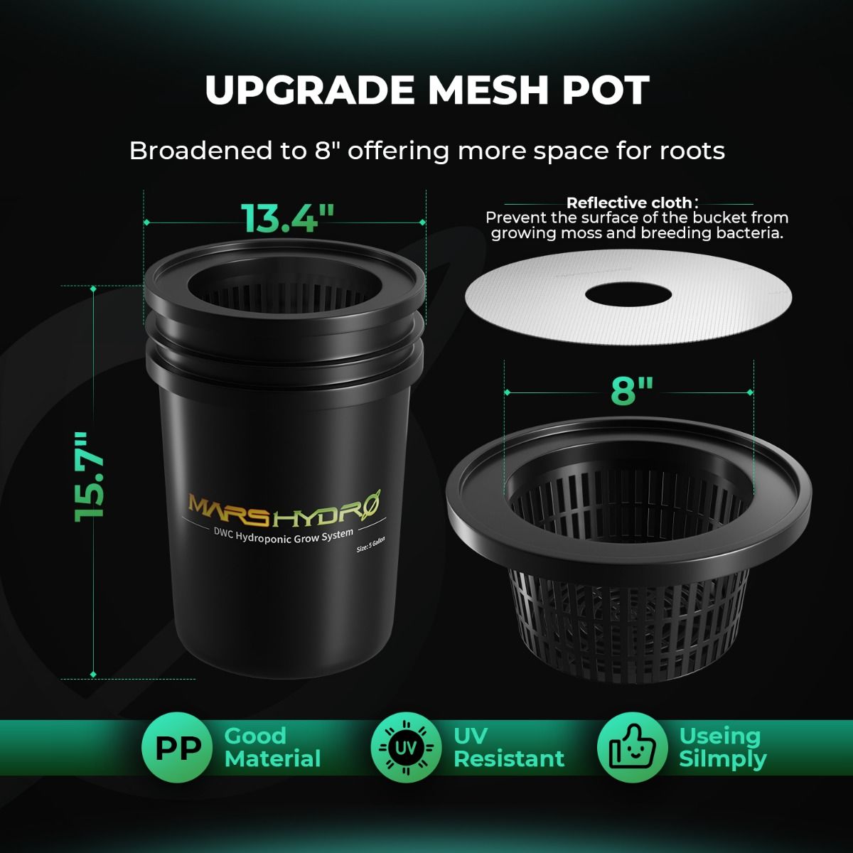 Premium Mars Hydro 5-Gallon DWC Hydroponic System Kit with 2 Buckets (8-inch each)