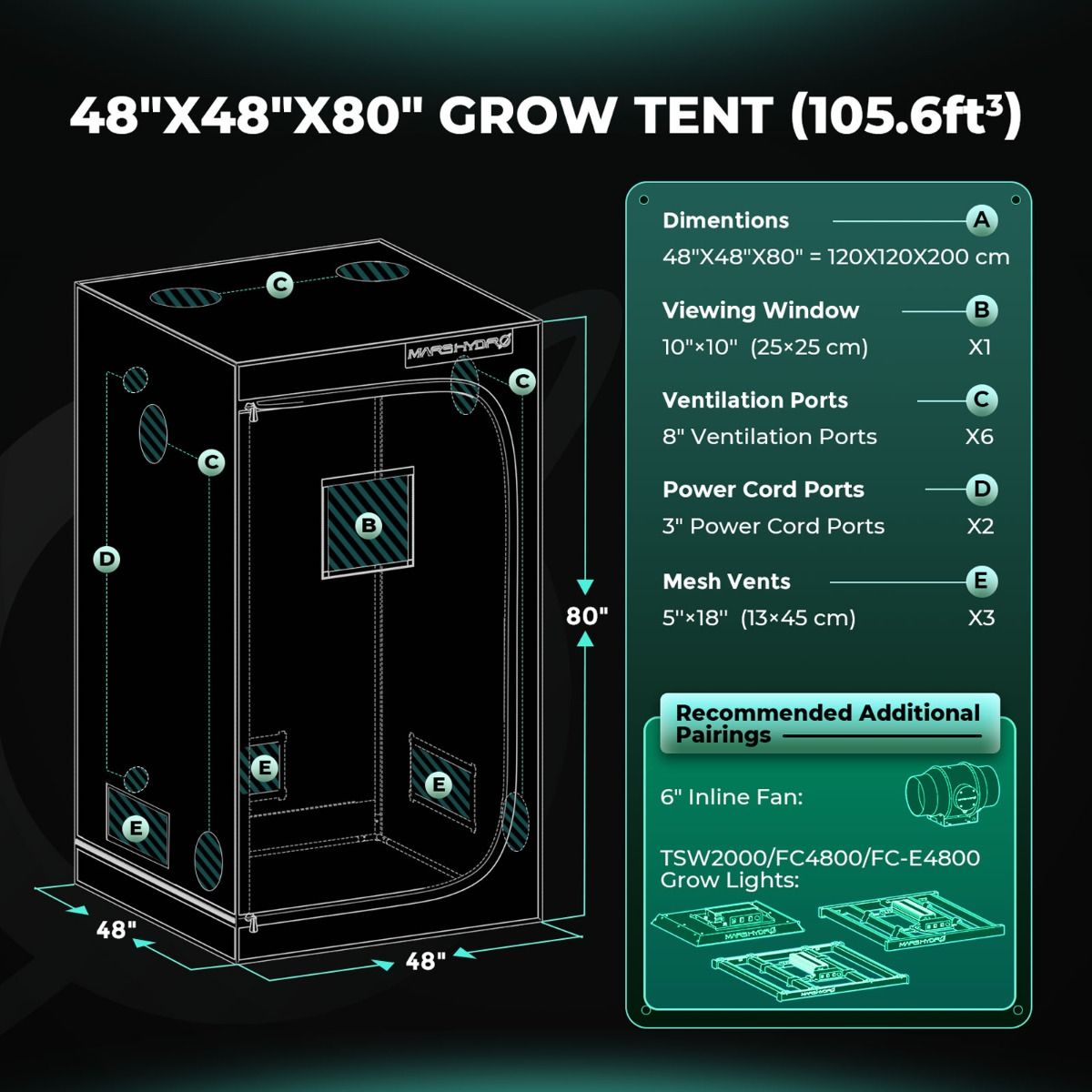 Mars Hydro FC 4800 480W Samsung EVO LED Grow Light + 4'x4' Grow Tent Kits with Smart Grow System