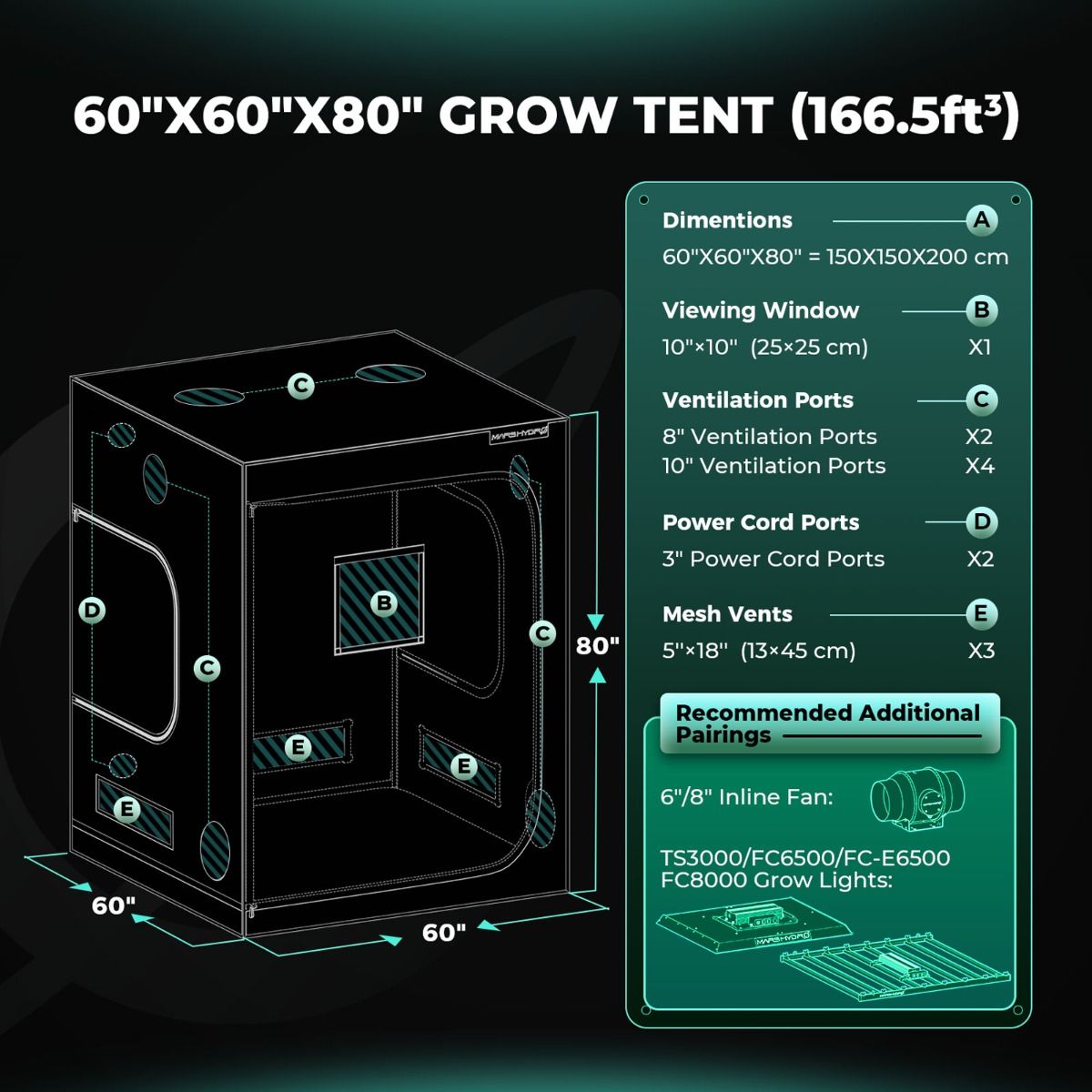 Mars Hydro Smart FC 6500-EVO Samsung LED Grow Light + 5'x5' Grow Tent Kits