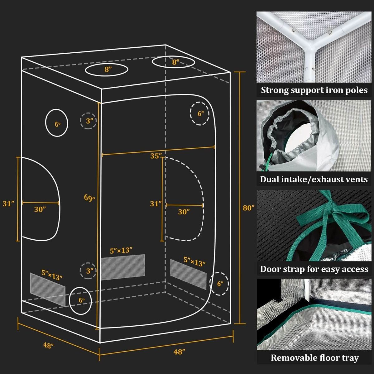 Mars Hydro TS3000 LED Grow Light + 5'X5'(60"x60"x80") Indoor Complete Grow Tent Kits