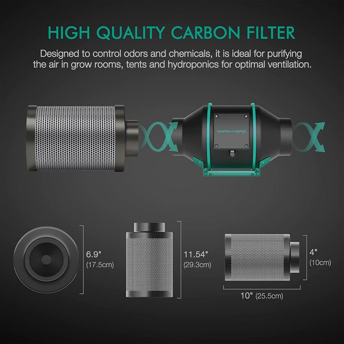 Mars Hydro 4 Inch Inline Air Carbon Filter Odor Control
