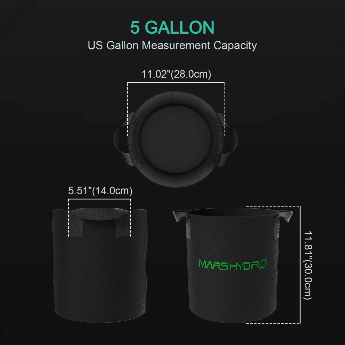 Mars Hydro 5 Gallon Fabric Grow Pot Plant Container (5 Packs)