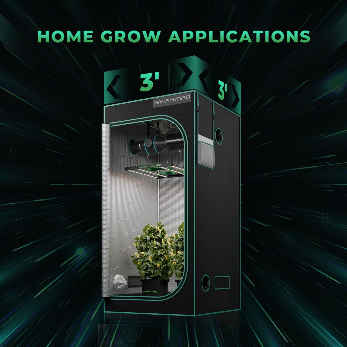 Mars Hydro FC-E3000 LED Grow Light + 3'x3' 39''X39''X71'' Complete Grow Tent Kits with Smart Grow System