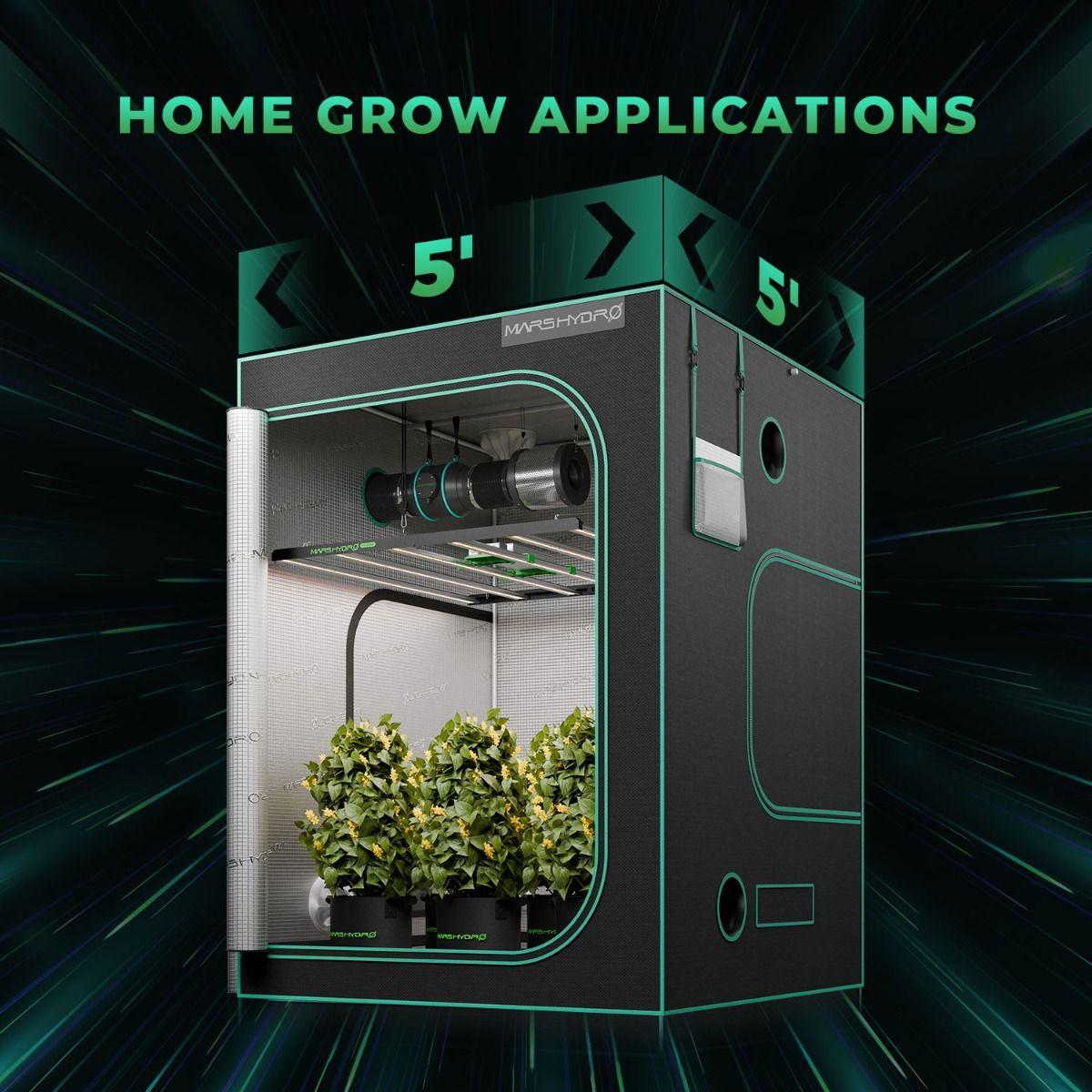 Mars Hydro FC-E6500 LED Grow Light + 5'x5' 60''X60''X80'' Complete Grow Tent Kits with Smart Grow System