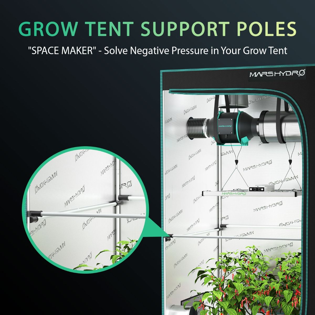 Mars Hydro Grow Tent Side Support Pole Kits High CFM Kit 5'x5' (60''X60'')