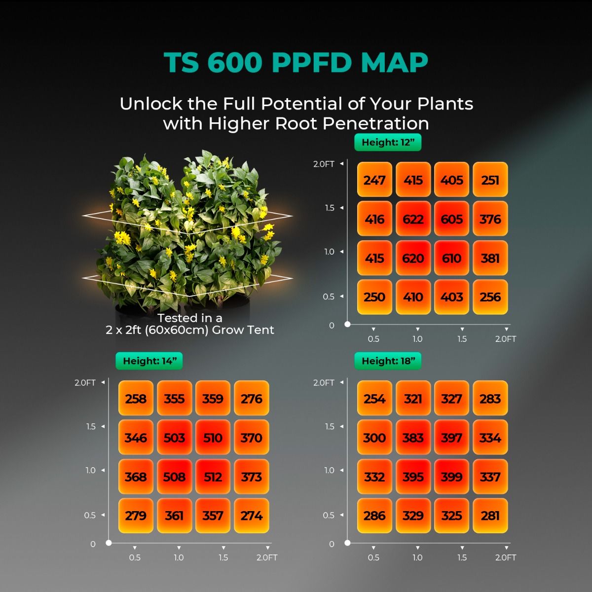 Mars Hydro TS 600 LED Grow Light + 2'X2'X4.5' (24"x24"x55") Complete Indoor Grow Tent Kits